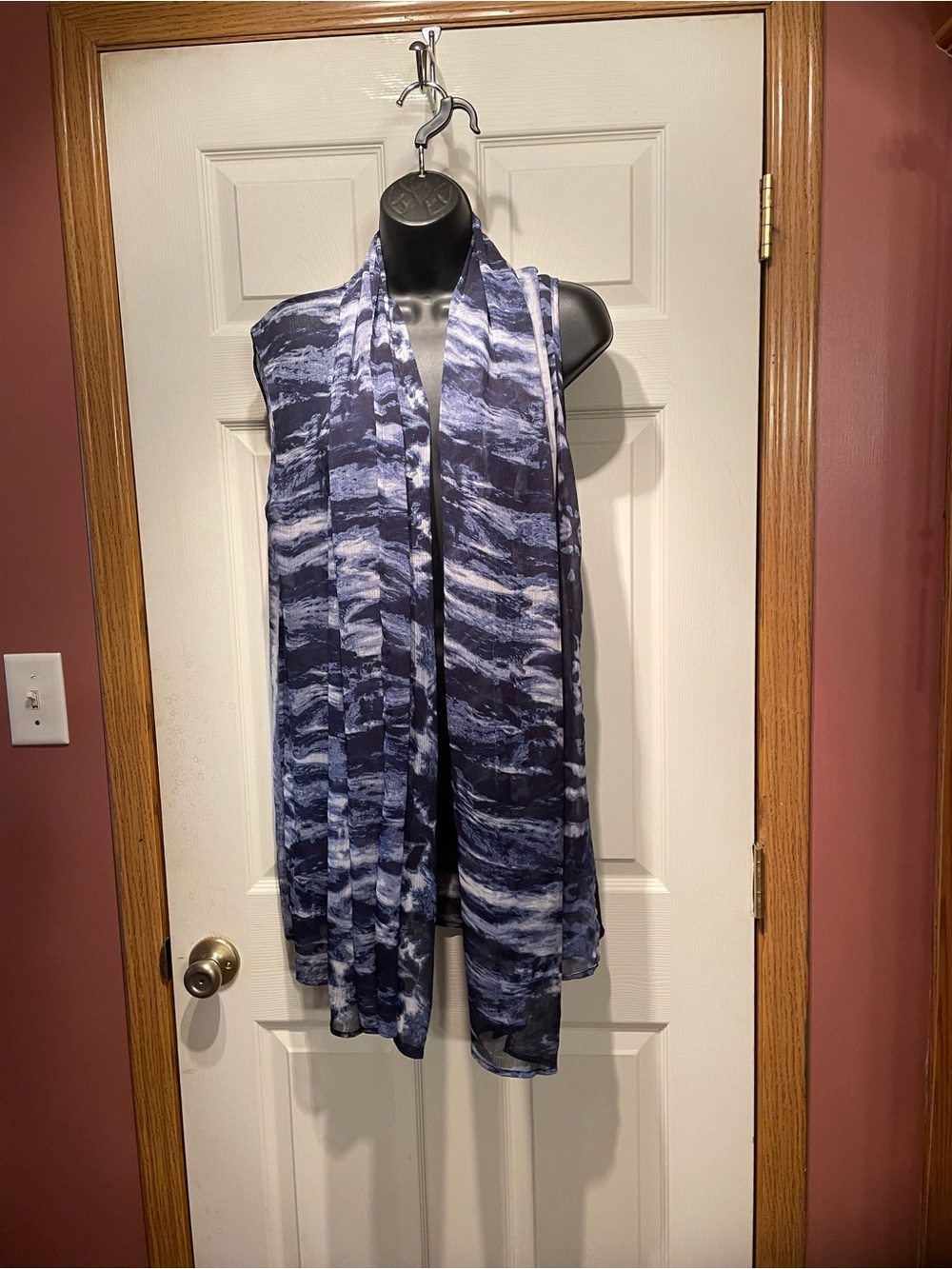 Lightweight Blue Patterned Open-Front swimsuit, cover cover-up- Unbranded